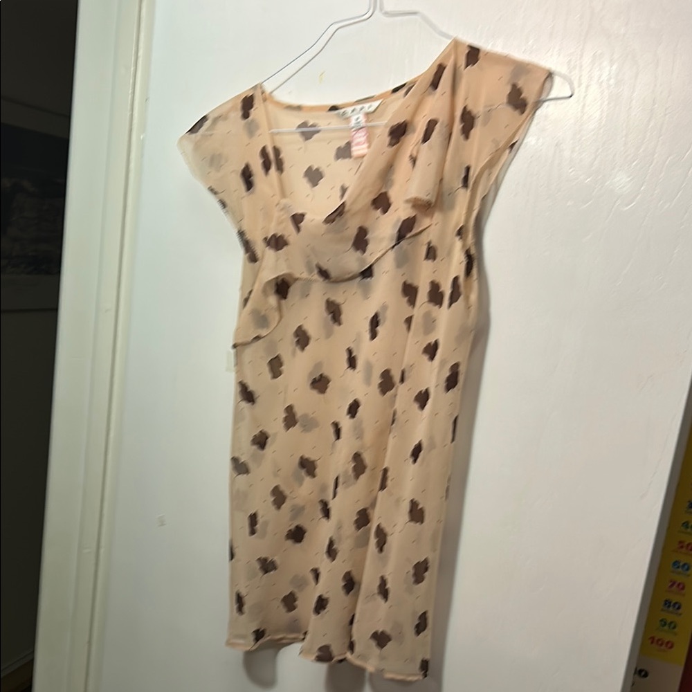 Cream and Brown Sleeveless Dress